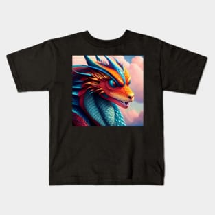 Orange and Blue Mystic Fox Dragon Kids T-Shirt